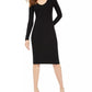 Vestido feminino Planet Gold preto, manga comprida, decote redondo abaixo do joelho, tamanho pequeno
