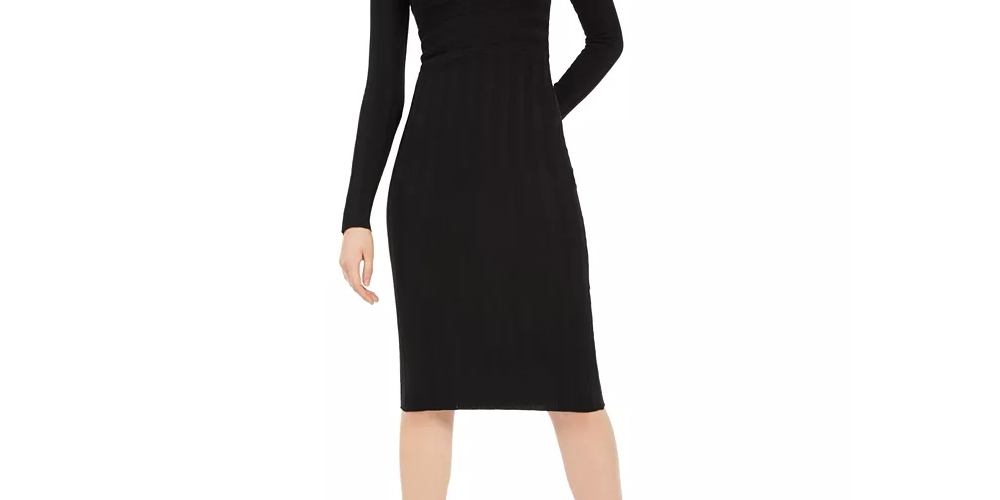 Vestido feminino Planet Gold preto, manga comprida, decote redondo abaixo do joelho, tamanho pequeno