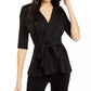 Alfani Top Feminino Petite com Manga Cotovelo e Envoltório Sintético, Preto, Tamanho Petite X-Large