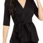 Alfani Top Feminino Petite com Manga Cotovelo e Envoltório Sintético, Preto, Tamanho Petite X-Large
