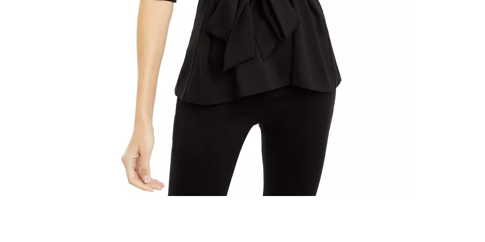 Alfani Top Feminino Petite com Manga Cotovelo e Envoltório Sintético, Preto, Tamanho Petite X-Large