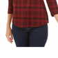 Charter Club Petite Pima Cotton Women's Top com estampa de botões e ombros, tamanho pequeno, vermelho