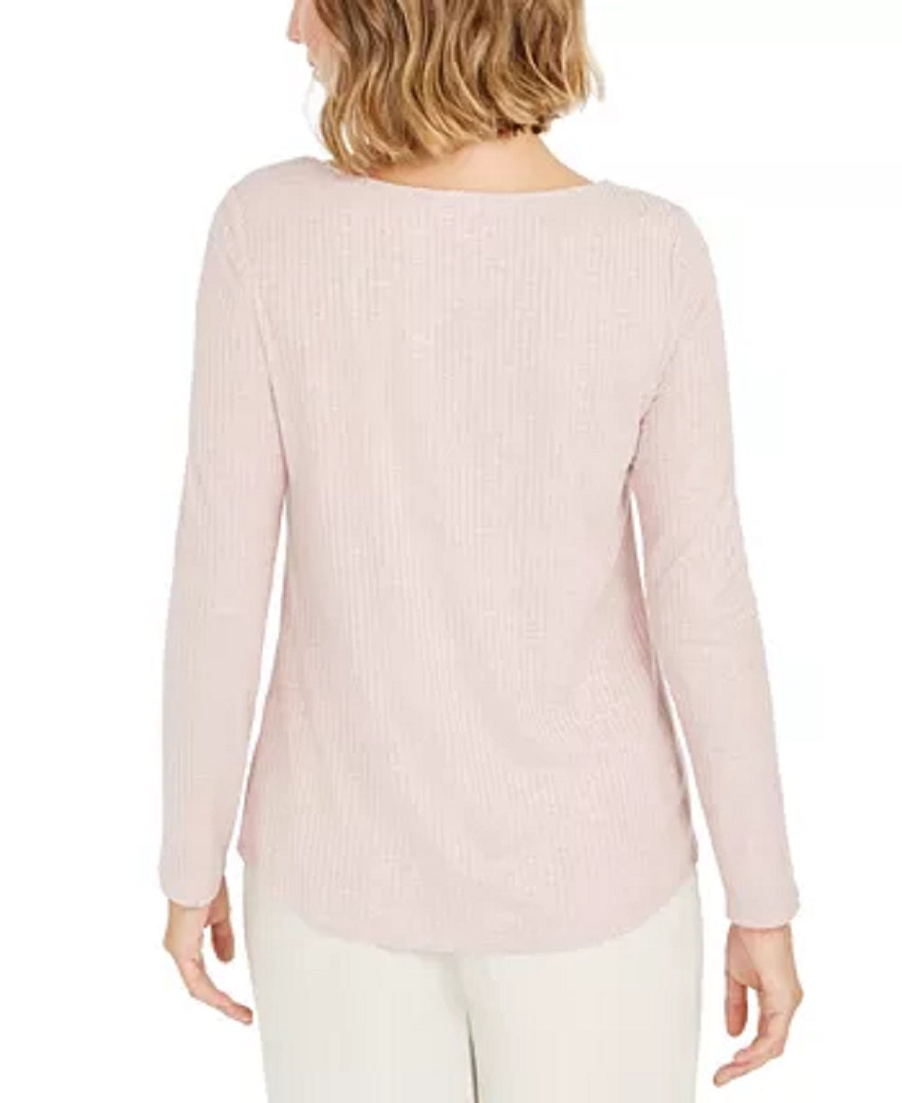 Charter Club Top feminino com decote canoa canelado pequeno, rosa, tamanho PL