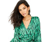 Blusa envolvente feminina com estampa animal da INC International Concepts, verde, tamanho X-S