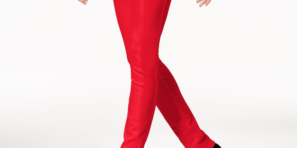 Calça skinny feminina INC International Concepts com zíper e detalhe vermelho, tamanho 12 Petite
