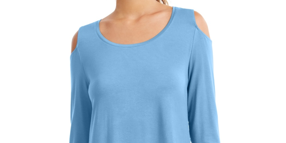JM Collection Blusa feminina com ombros descobertos, azul, tamanho X-S
