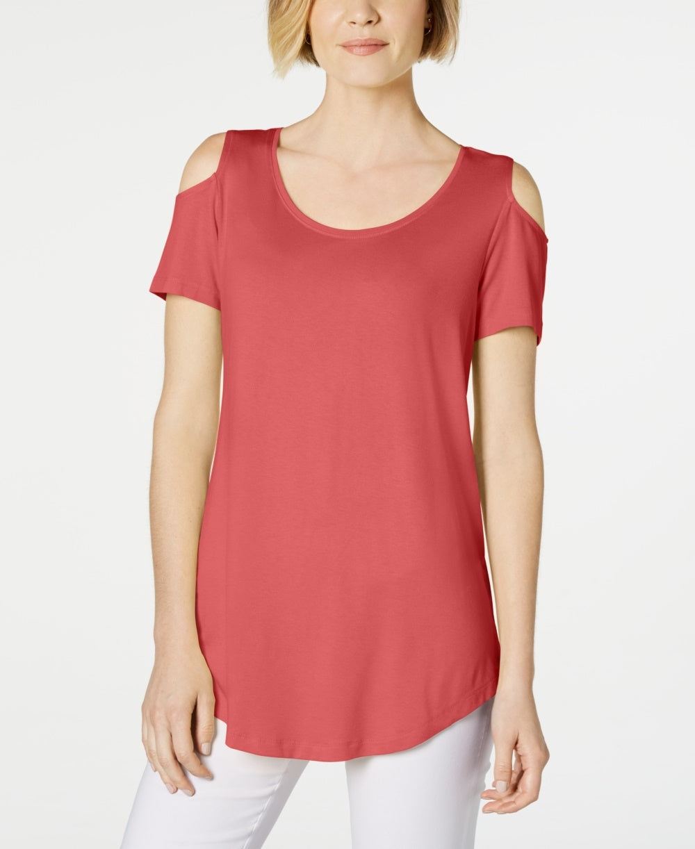 Camiseta feminina JM Collection com ombros descobertos e alças finas, vermelha, tamanho XX-G