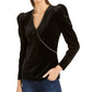 INC International Concepts Top feminino com decote em V e manga comprida com contas, preto, tamanho pequeno