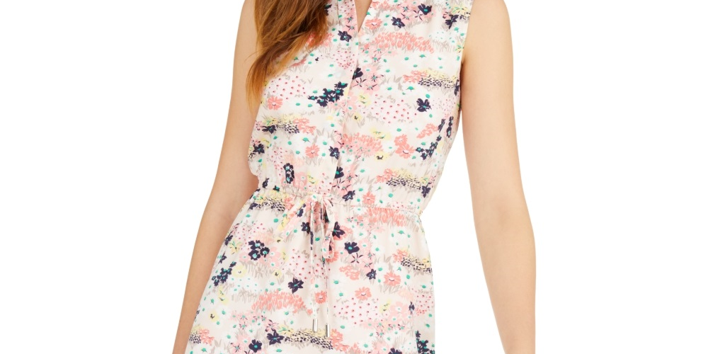 Vestido casual feminino Maison Jules com decote em V e estampa floral, rosa, tamanho extragrande