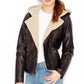Jaqueta de motociclista feminina Levi's de couro sintético com capuz, marrom, tamanho X-S