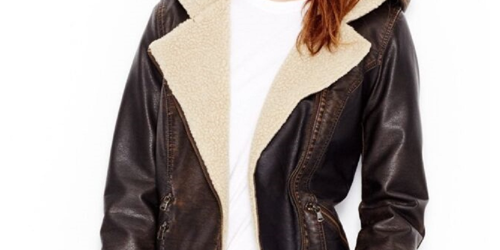 Jaqueta de motociclista feminina Levi's de couro sintético com capuz, marrom, tamanho X-S