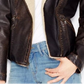 Jaqueta de motociclista feminina Levi's de couro sintético com capuz, marrom, tamanho X-S