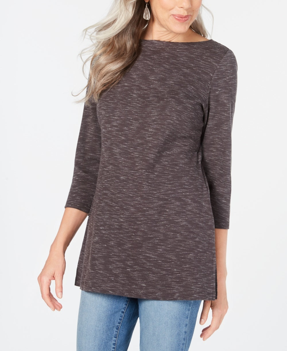 Karen Scott Blusa Feminina Gola Canoa Space Dyed Cinza Tamanho Médio