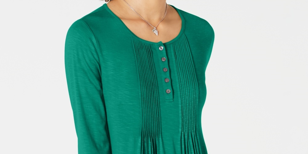 Blusa feminina de manga comprida com pregas estilo &amp; co verde brilhante tamanho extragrande