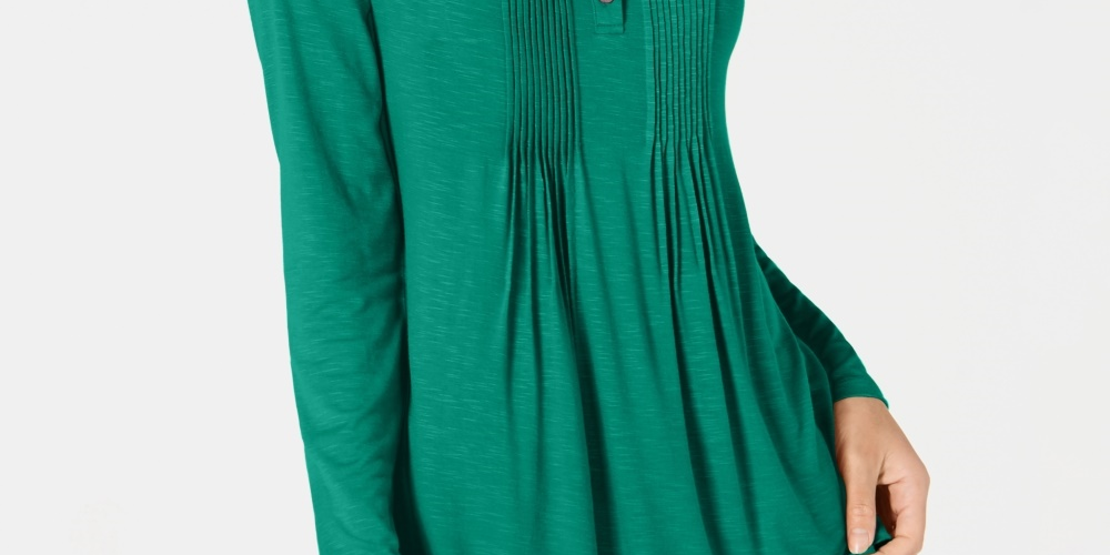 Blusa feminina de manga comprida com pregas estilo &amp; co verde brilhante tamanho extragrande