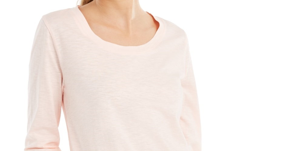 Blusa feminina estilo &amp; co, manga 3/4, decote redondo, rosa, tamanho médio