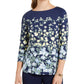 Charter Club Blusa feminina com estampa floral e decote canoa, azul, tamanho extragrande