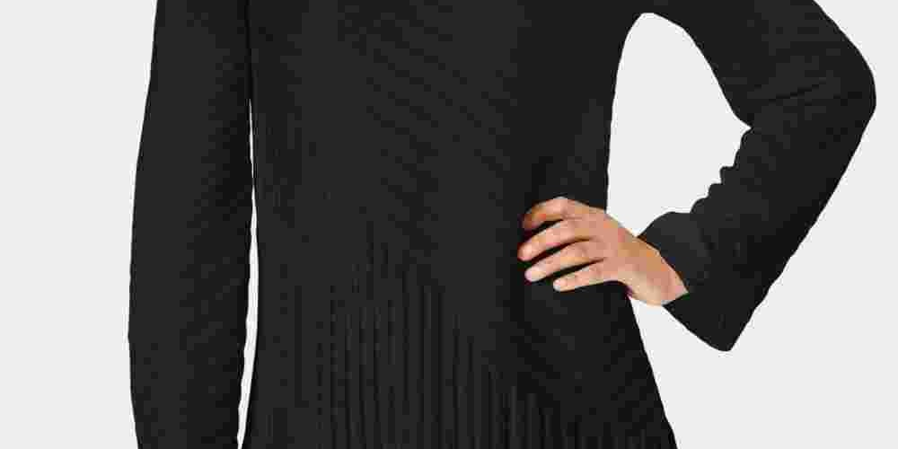 Suéter feminino preto texturizado de manga comprida e gola alta, tamanho pequeno, preto, Charter Club