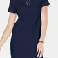 Vestido feminino Karen Scott de algodão com amarração e decote dividido, azul, tamanho pequeno