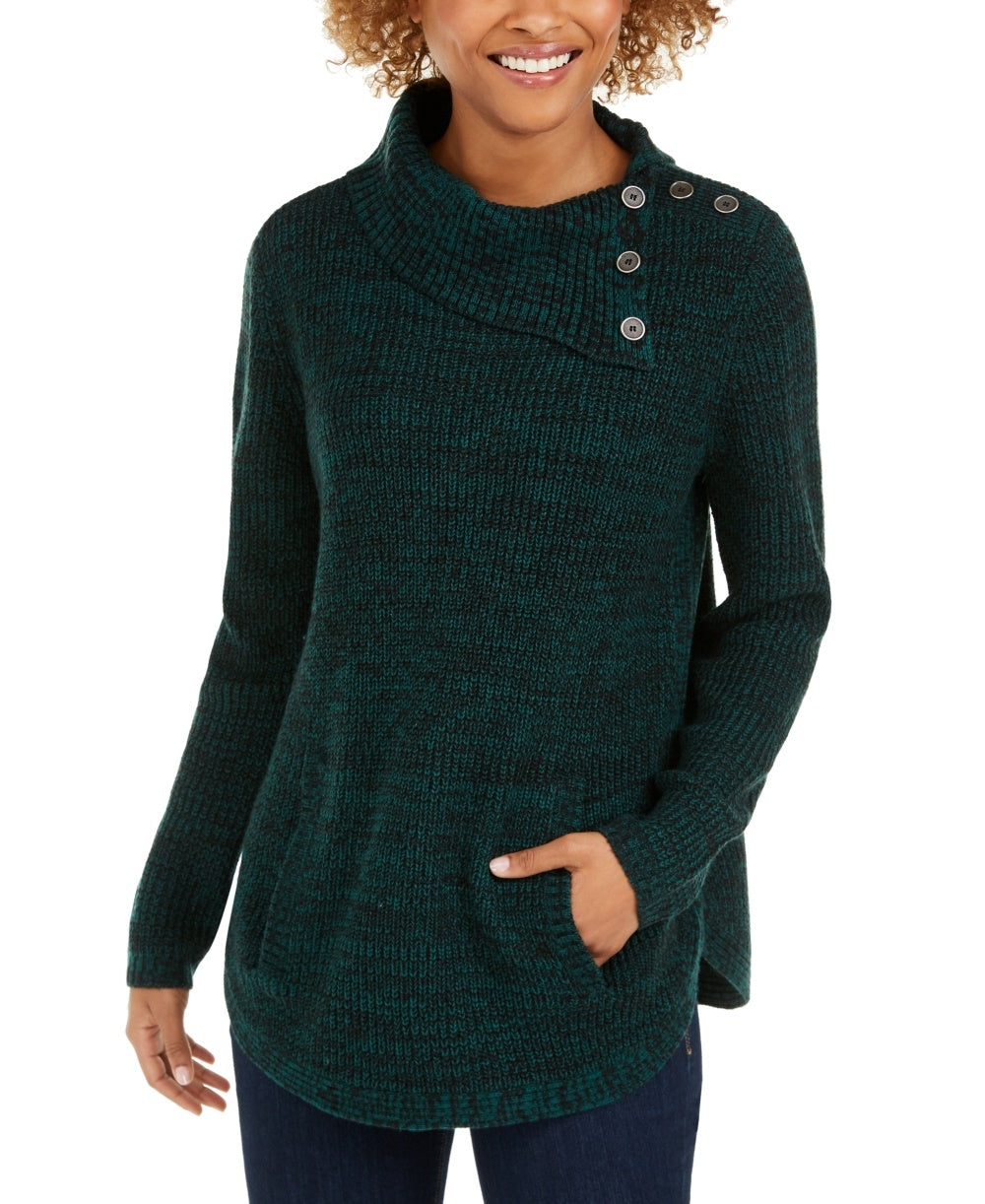 Suéter de malha com gola envelope e bolso canguru feminino Style &amp; Co, verde, tamanho X-S