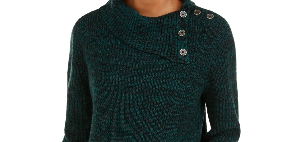 Suéter de malha com gola envelope e bolso canguru feminino Style &amp; Co, verde, tamanho X-S