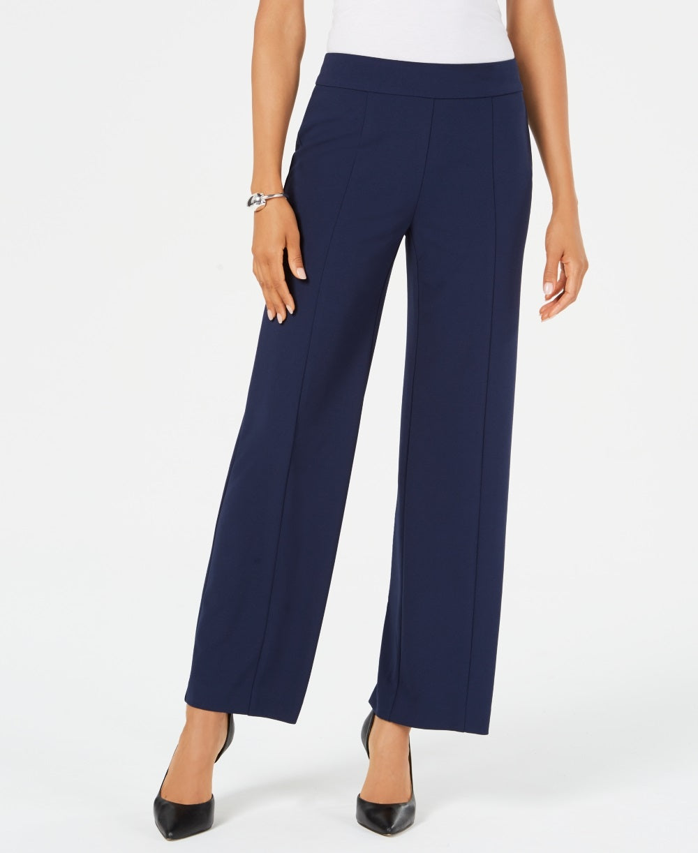 Calça feminina de perna larga JM Collection, azul, tamanho pequeno P