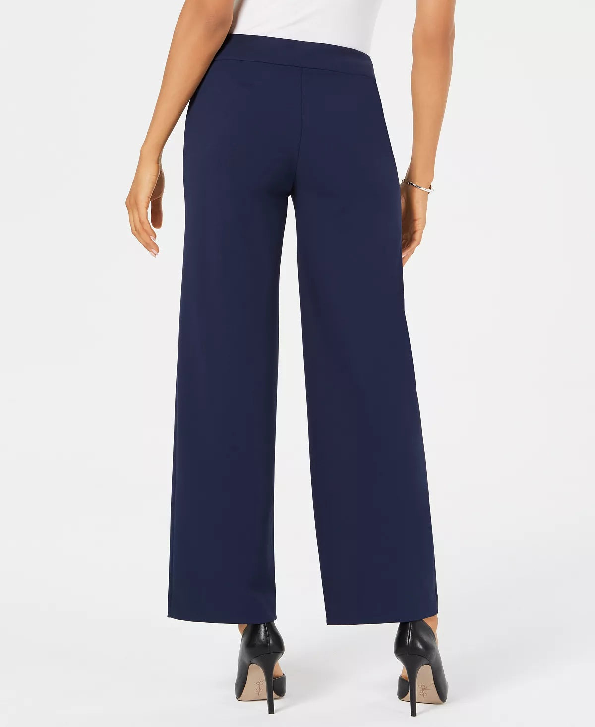 Calça feminina de perna larga JM Collection, azul, tamanho pequeno P