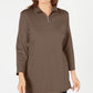 Karen Scott Blusa feminina de algodão com meio zíper e gola alta, marrom, tamanho médio