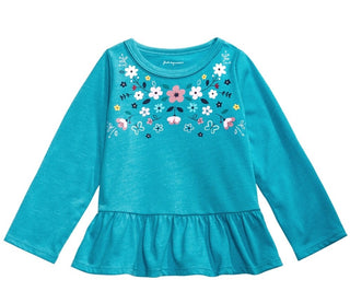 Túnica de algodão com estampa floral e peplum First Impressions para bebês meninas, tamanho Pure Aqua, 12 meses