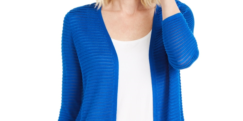 Cardigan texturizado com nervuras otomanas Alfani feminino, azul, tamanho XX-G