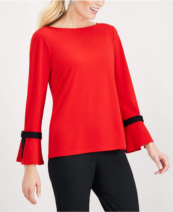 Top de crepe feminino Charter Club com detalhe de gravata, vermelho, tamanho pequeno e pequeno
