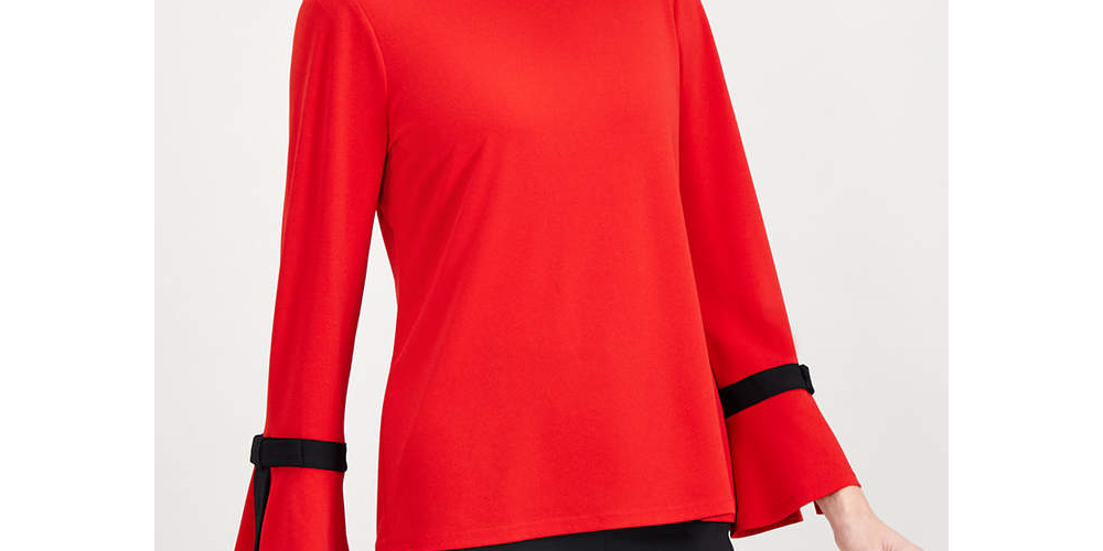 Top de crepe feminino Charter Club com detalhe de gravata, vermelho, tamanho pequeno e pequeno