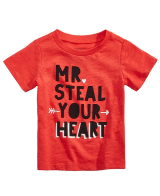Camiseta de algodão com estampa de coração para meninos First Impressions, vermelha, tamanho 12 meses