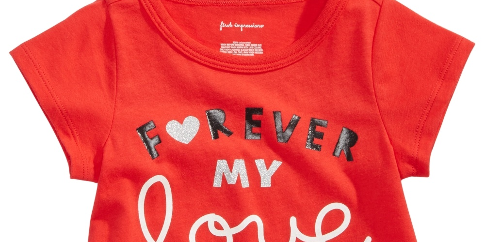 Camiseta de algodão estampada Forever para bebês First Impressions, tamanho médio, vermelha, 18 meses