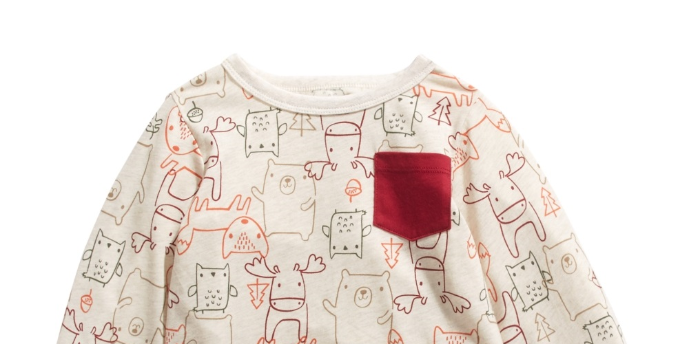 Camiseta manga longa infantil First Impressions com estampa de animais da floresta, bege, tamanho 12 meses