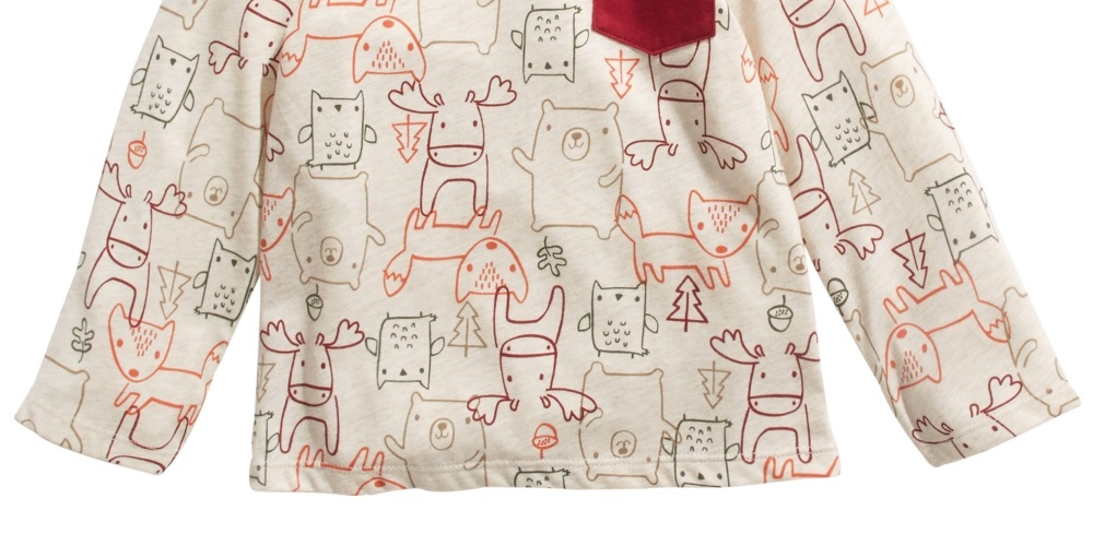 Camiseta manga longa infantil First Impressions com estampa de animais da floresta, bege, tamanho 12 meses