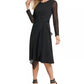 Vestido feminino DKNY de manga comprida com decote em joia abaixo do joelho para usar no trabalho, preto, tamanho pequeno