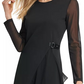 Vestido feminino DKNY de manga comprida com decote em joia abaixo do joelho para usar no trabalho, preto, tamanho pequeno
