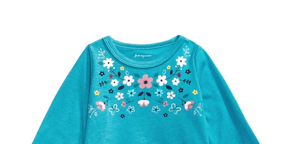 Túnica infantil First Impressions Baby Girl de algodão com estampa floral e bainha peplum, azul, tamanho 6-9 meses