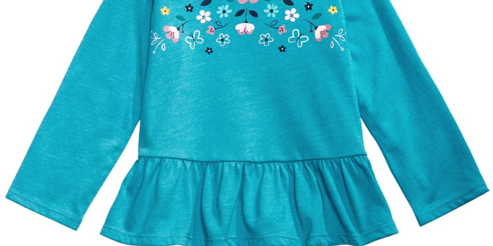 Túnica infantil First Impressions Baby Girl de algodão com estampa floral e bainha peplum, azul, tamanho 6-9 meses