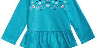 Túnica infantil First Impressions Baby Girl de algodão com estampa floral e bainha peplum, azul, tamanho 6-9 meses