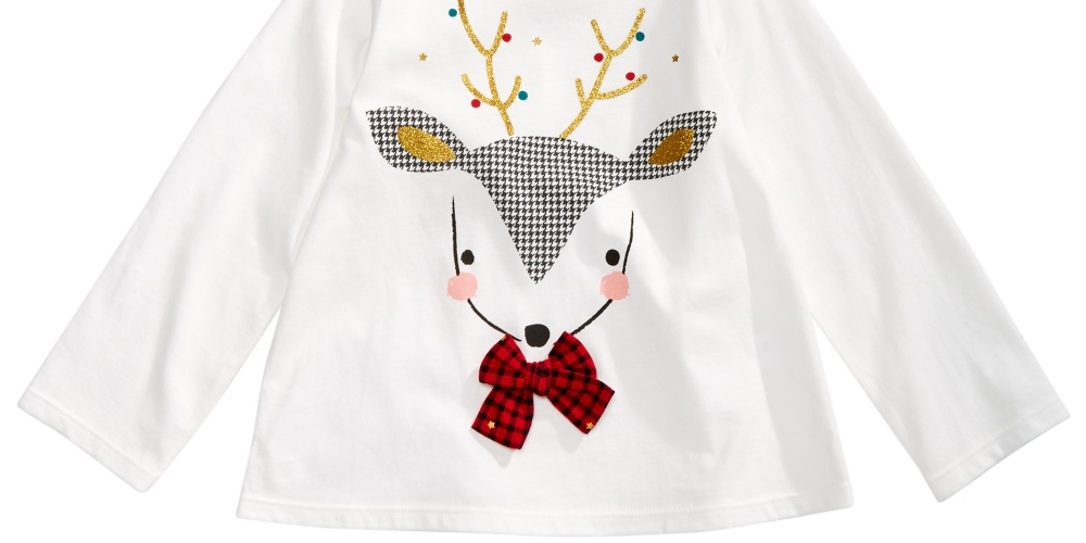 Camiseta com apliques de rena para bebê First Impressions, branca, tamanho 18 meses