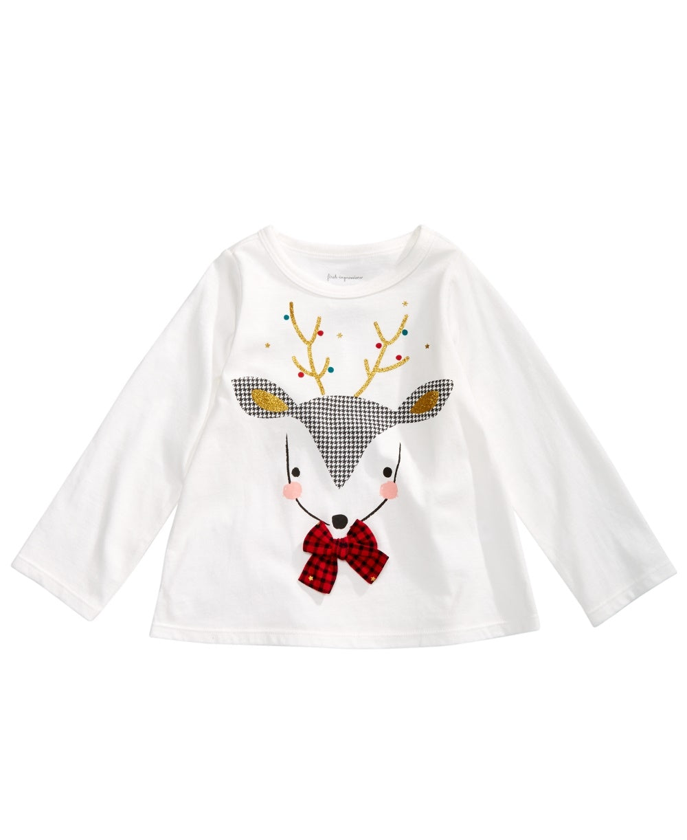 Camiseta com apliques de rena para bebê First Impressions, branca, tamanho 3-6 meses