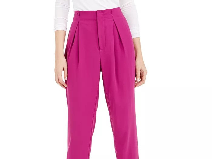 Calça feminina plissada de cintura alta Bar III, rosa, tamanho 4