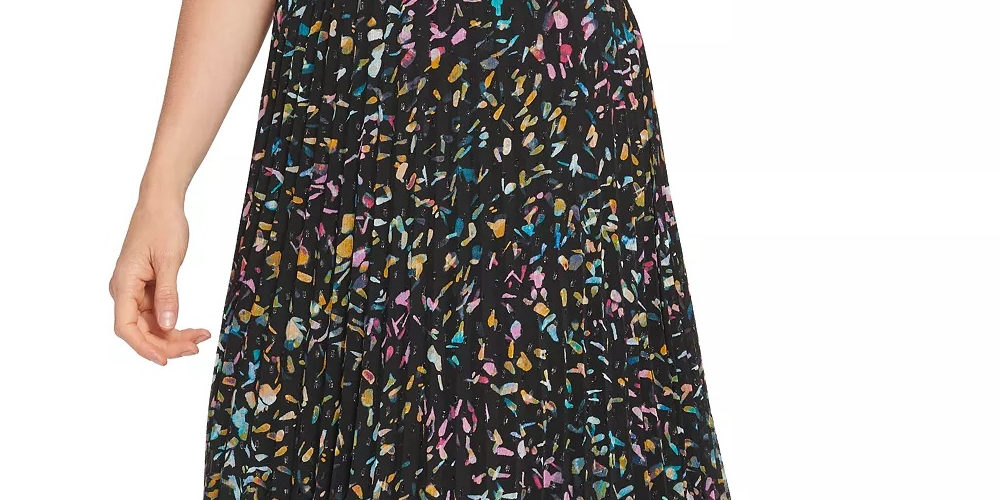 Saia de malha multicolorida feminina DKNY, preta, tamanho grande