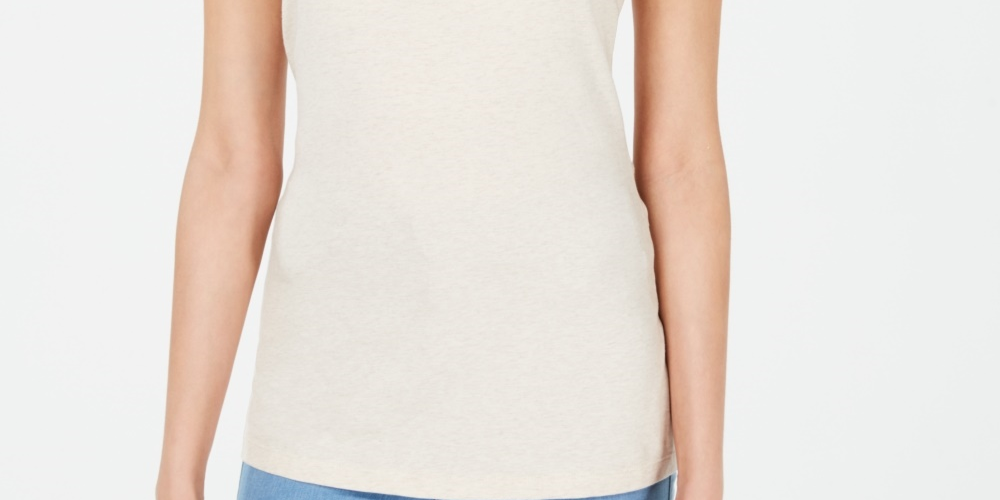 Regata feminina Maison Jules com alças finas e gola quadrada, branca, tamanho X-S