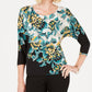 JM Collection Top feminino estampado com manga dolman e detalhes pequenos, preto, tamanho pequeno