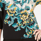 JM Collection Top feminino estampado com manga dolman e detalhes pequenos, preto, tamanho pequeno