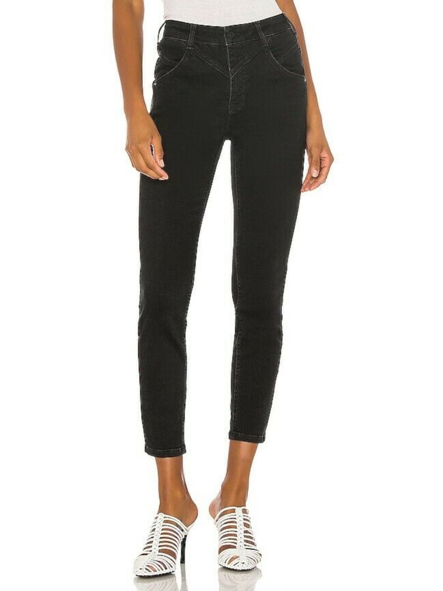 Calça jeans skinny feminina We The Free com zíper e bolsos, preta, tamanho 25