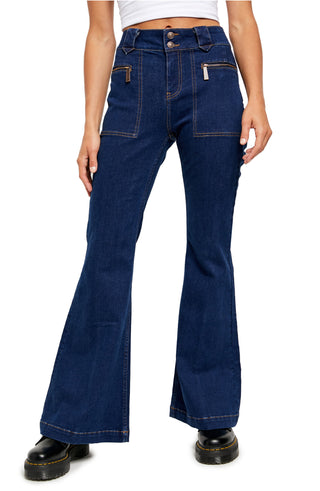 Calça Jeans Flare Layla Cintura Alta Feminina Free People Azul Tamanho 24